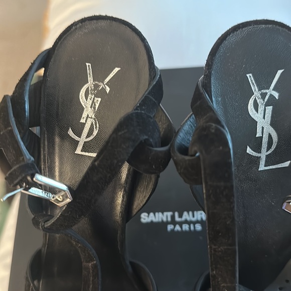 SAINT LAURENT PARIS TRIBUTE PLATFORM SANDALS IN BLACK SUEDE - Picture 5 of 6